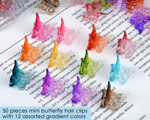 Small Butterfly Hair Clips for Girls 50 Pieces Mini Butterfly Clips 12 Assorted Gradient Colors 90s Hair Clips with Box