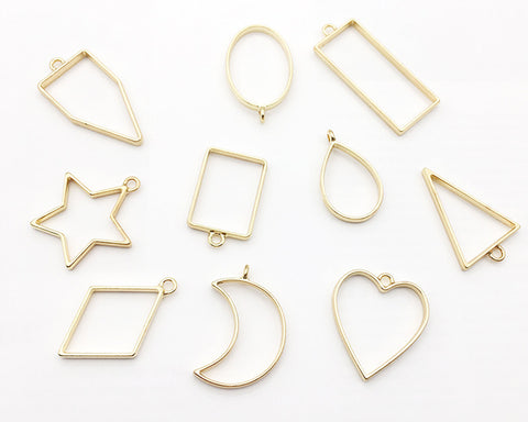 Open Bezels for Resin 30 Pieces Alloy Geometric Shapes Bezel Pendant