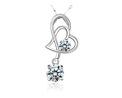 Elegant 925 Sterling Silver Bling Crystal Heart Necklace - White