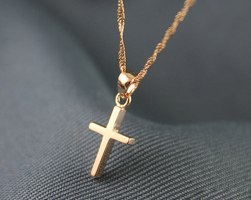 925 Sterling Silver Cross Necklace - Rose Gold