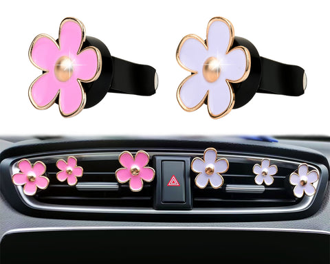 Flower Car Vent Clip Set of 6 - 4 Pieces Cute Car Essential Oil Diffuser Vent Clip and 2 Small Flower Decorative Vent Clips Pink Car Accessories