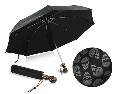 UV Umbrella Skull Parasol Folding Umbrella Automatic Open and Close Sun Umbrella for Walking with Black Anti-UV Rubber Layer