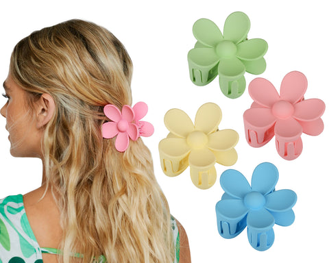 Flower Claw Clip Set of 4 Hair Clips for Thick Hair Matte Color Medium Claw Clips
