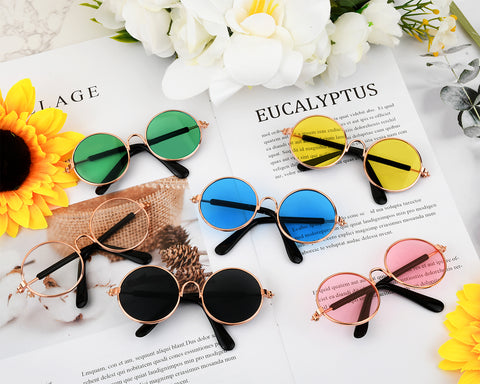 Dog Glasses for Small Dogs Set of 6 Pet Sunglasses for Cats Retro Round Doll Sunglasses Photo Props