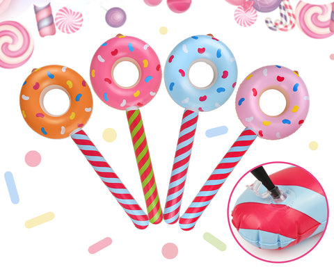 Inflatable Candy 33 Inch Inflatable Donut Lollipops Set of 4 Candy Themed Birthday Decorations Pool Party Prop