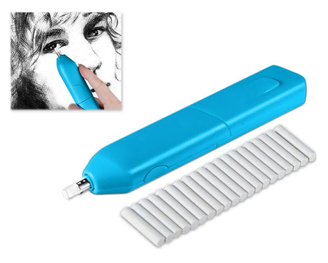 Battery Operated Refillable Electronic Eraser Kit for Pencil and Charcoal - Blue