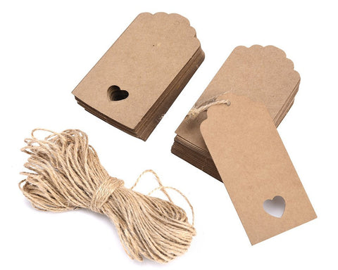 100 Pcs 10.5cm x 5.5cm Kraft Blank Hang Paper Tags with Hemp Rope