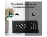 Wooden LED Digital Alarm Clock Wood Clock with Voice Activation - Black
