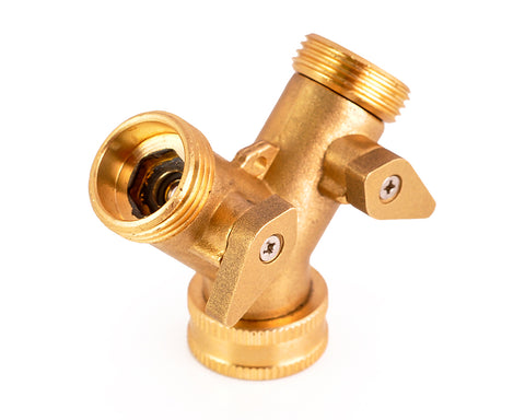 2-Way Brass Hose Tap Splitter 3/4'' Garden Hose Tap Connector with On/Off Valves