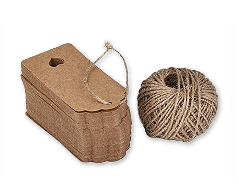 100 Pcs 9cm x 4cm Kraft Blank Hang Paper Tags with Hemp Rope