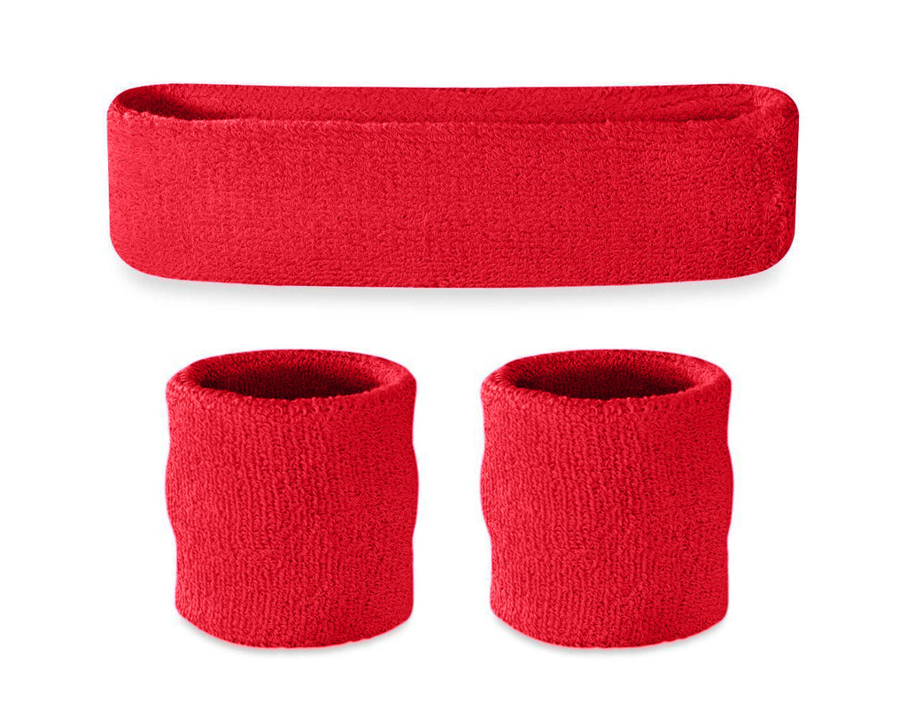 3 Pieces Elastic Sport Headband Wristband Set - Red