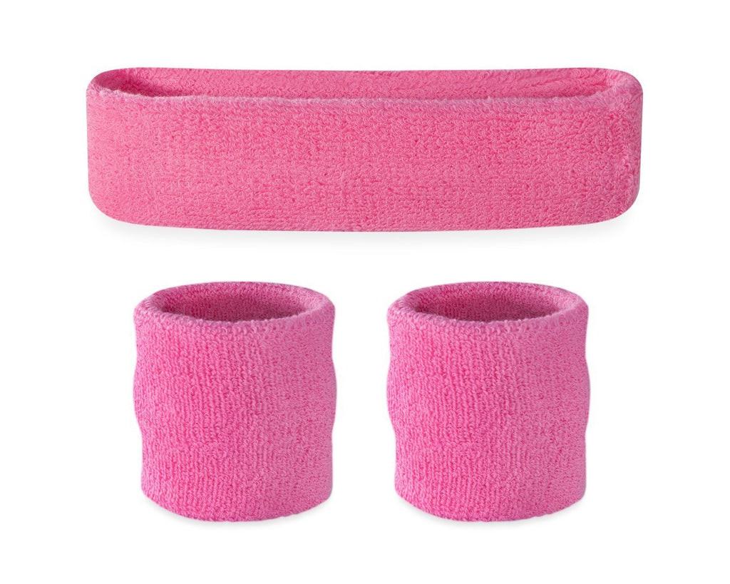 3 Pieces Elastic Sport Headband Wristband Set - Pink