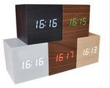 Wood Cube LED Alarm Clock with Date Time Temperature