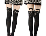 Ds. Distinctive Style Animal Tattoo Tights Japanese Style Cosplay Pantyhose, Black, XS - Cat