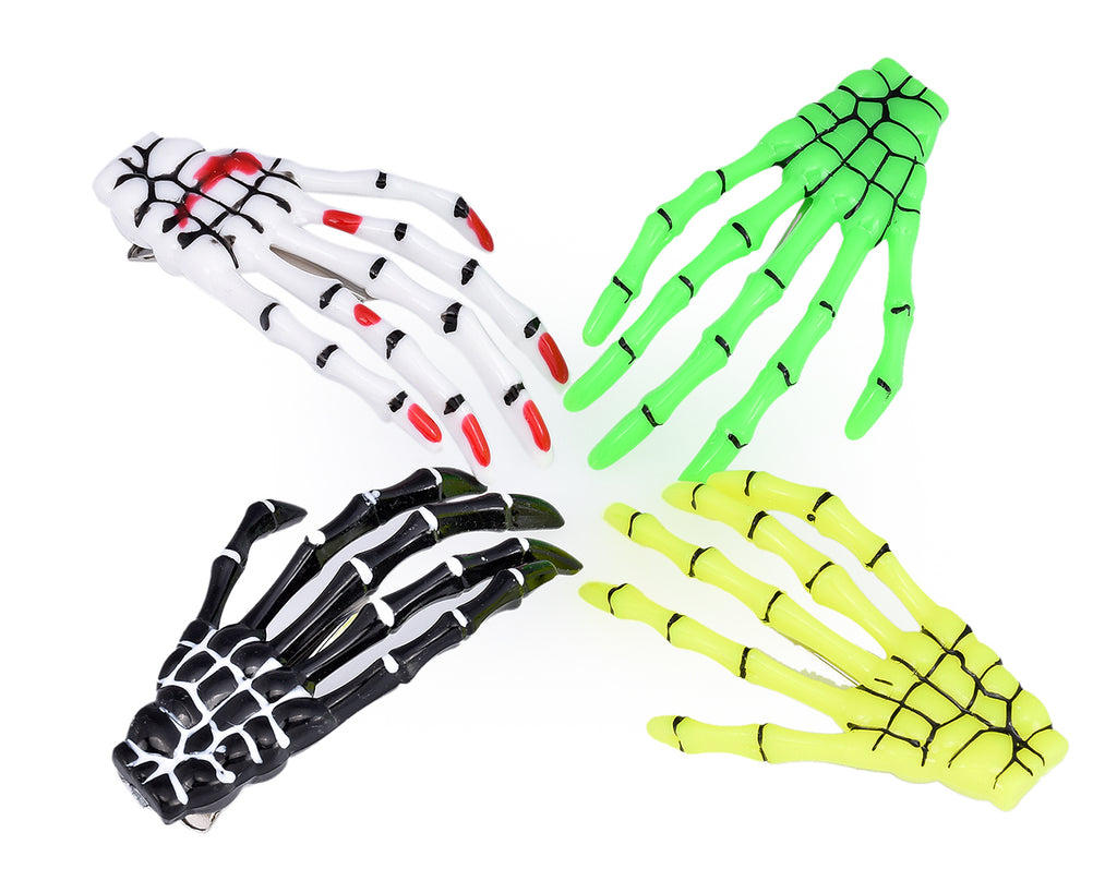 2 Pairs Gothic Skeleton Hands Bone Hair Clips - Black and White – SCSpecial