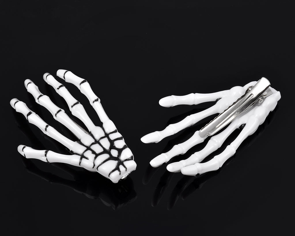 2 Pairs Gothic Skeleton Hands Bone Hair Clips - Black and White – SCSpecial
