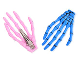2 Pairs Gothic Skeleton Hands Bone Hair Clips - Blue and Pink