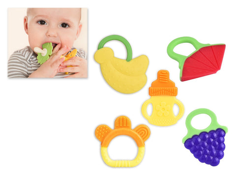 5 Pieces Fruit Soft Silicone Baby Teether Baby Teething Toy Set