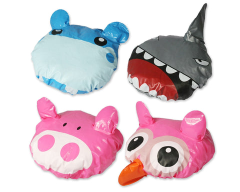 4 Pieces Different Patterns Shower Caps - Owl Hippo Pig Shark
