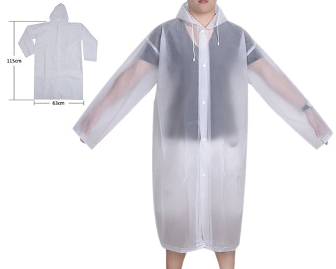 Waterproof Long Raincoat with Cap and Sleeves - White