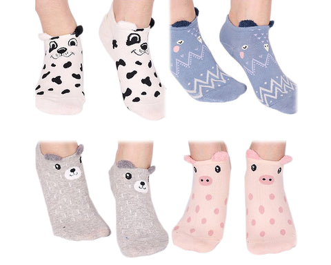 4 Pairs Animal Pattern Soft Cartoon Ankle Socks Set