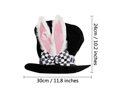 Easter Costume Bunny Hat Black Top Hat with White Rabbit Ears Easter Hat