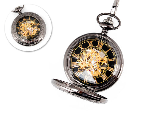 Retro Dial Hand Wind Mechanical Pocket Watch with Chain