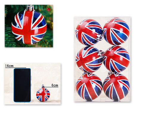 Flag Series 6 Pcs Christmas Ball Ornaments - UK Flag Pattern