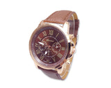 2 Pcs Geneva Unisex Gold Plated Round Leather Wrist Watch