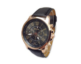 2 Pcs Geneva Unisex Gold Plated Round Leather Wrist Watch