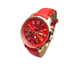 2 Pcs Geneva Unisex Gold Plated Round Leather Wrist Watch