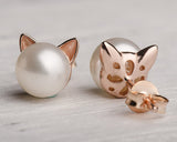 Sterling Silver Cat Earrings Studs Crystal Stud Earrings