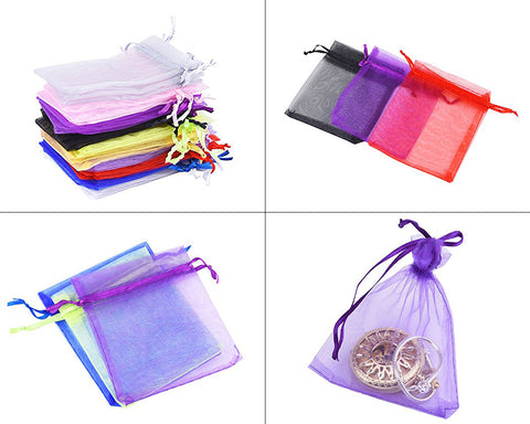 100 Pcs 10 cm x 12 cm Multi Colored Organza Drawstring Pouches