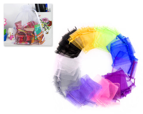 100 Pcs 10 cm x 12 cm Multi Colored Organza Drawstring Pouches