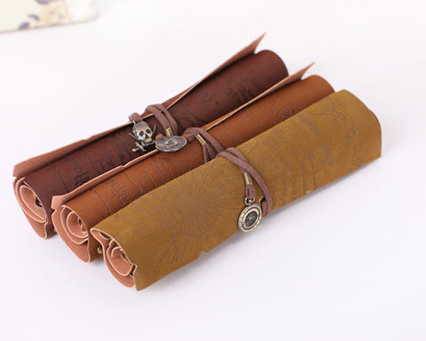 Roll up Pencil Case with Hexagonal Star Pendant PU Leather Pen Wrap