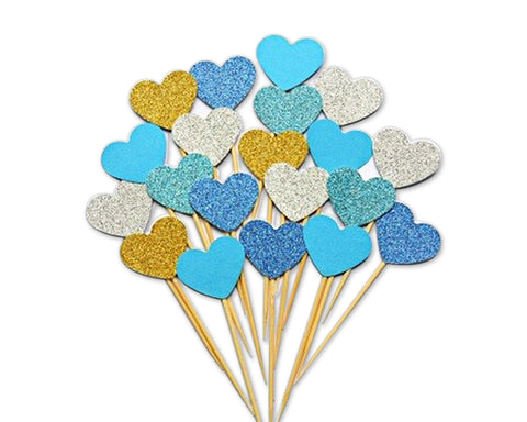 Heart Shaped Cupcake Toppers 20 Pieces Glittery Cake Toppers