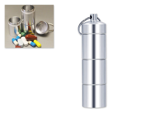 Aluminum Pill Organizer Keychain 3.3 Inches with 3 Waterproof Compartments