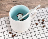 Cute Animal Ceramic Coffee Cup with Lid and Spoon