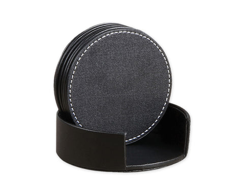 Drink Coasters 6 Pieces PU Leather Coasters with Holder - Black