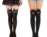 Ds. Distinctive Style Animal Tattoo Tights Japanese Style Cosplay Pantyhose, Black, XS - Cat