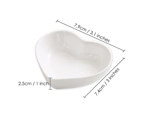 Dipping Bowls 4 Pieces Heart Shaped Ceramic Sauce Dishes - White