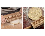 Embossed Rolling Pin 13.7 Inches Christmas Wooden Rolling Pin