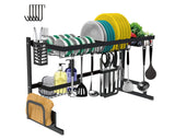 Dish Dying Rack 33.5 Inch Over Sink Storage Counter Organizer - Black