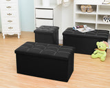 Folding Storage Ottoman Bench 30 Inches Faux Leather Storage Bench