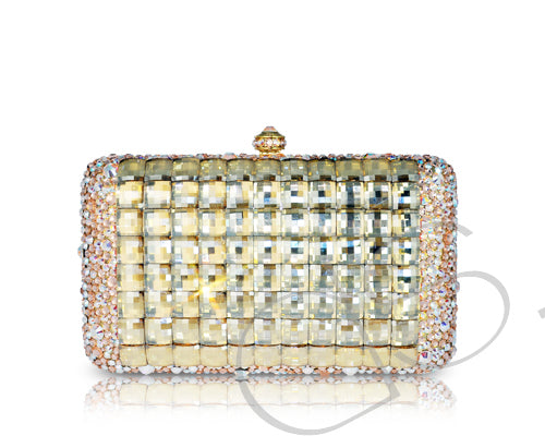 Cubical Gold Crystallized Clutch - 14cm
