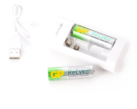 GP ReCyko+ Rechargeable AA Batteries 2000 mAh with Free USB Charger