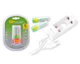 GP ReCyko+ Rechargeable AA Batteries 2000 mAh with Free USB Charger