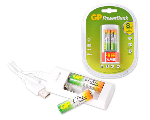 GP NiMH 2700 mAh AA Rechargeable Batteries with Free USB Charger