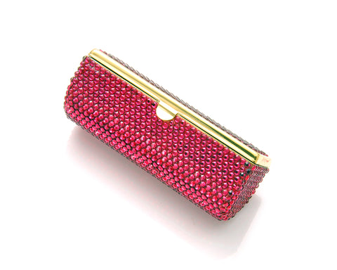 Classic Bling Swarovski Crystal Lipstick Case With Mirror - Magenta