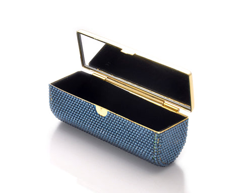 Classic Bling Swarovski Crystal Lipstick Case With Mirror – Blue